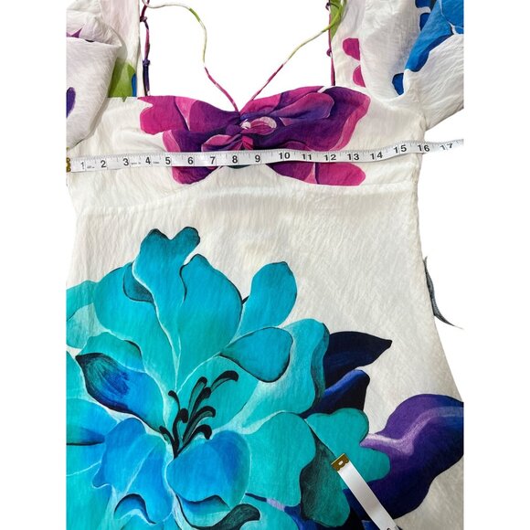 Maeve Anthropologie Women Size 0 Dress Puff Sleeve White Purple Blue Floral NEW - Picture 5 of 10